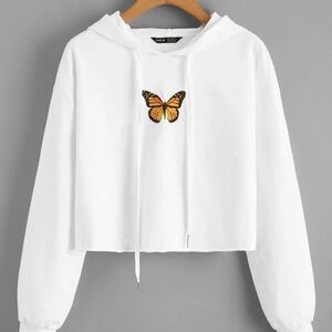3/$28❤️Shein EZwear drop shoulder drawstring butterfly, print hoodie, size XL